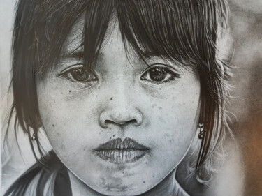 Dibujo titulada "bambina vietnamita" por Giancarlo Foschi, Obra de arte original, Lápiz