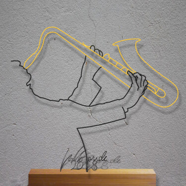 Scultura intitolato "un filo per il sax" da Giancarlo Morandi, Opera d'arte originale, Metalli