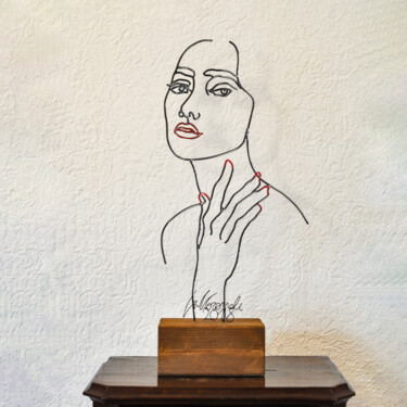 Scultura intitolato "Un filo un volto" da Giancarlo Morandi, Opera d'arte originale, Metalli
