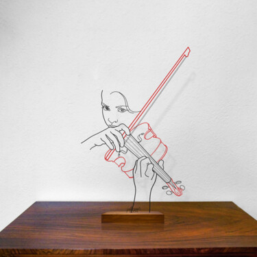 Sculptuur getiteld "4 fili per Stradiva…" door Giancarlo Morandi, Origineel Kunstwerk, Draad