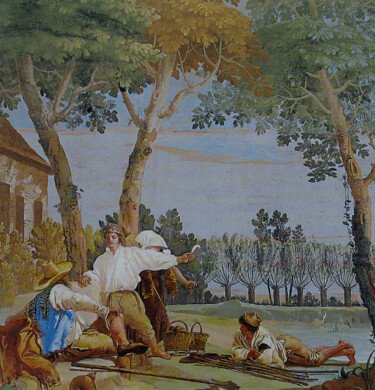 Malerei mit dem Titel "Paysans au repos" von Giandomenico Tiepolo, Original-Kunstwerk, Öl