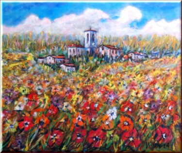 Pittura intitolato "Paesaggio in fiore" da Gianfranco Villanova, Opera d'arte originale, Olio