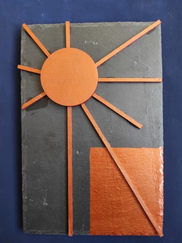 Collages titled "Le soleil de bois s…" by Giango, Original Artwork, Collages Mounted on Stone