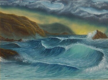 Painting titled "stormy sea" by Gianluca Cremonesi, Original Artwork, Oil