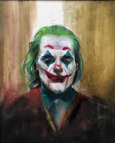 Painting titled "Joker" by Gianluca Fascetto, Original Artwork, Oil Mounted on Wood Panel