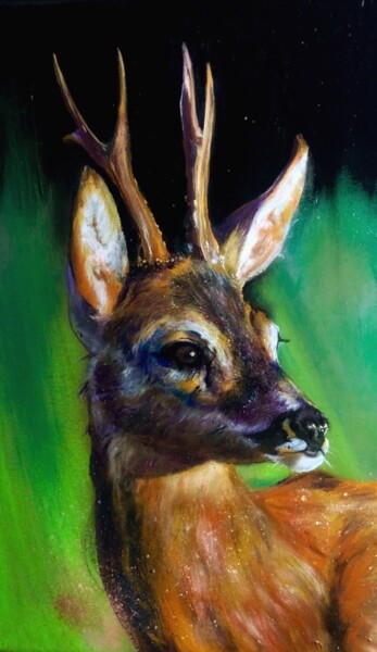 Malerei mit dem Titel "Pleiadian Deer" von Gianluca Fascetto, Original-Kunstwerk, Öl