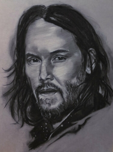Painting titled "Keanu is" by Gianluca Fascetto, Original Artwork, Charcoal