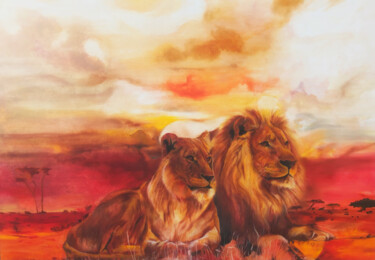 Schilderij getiteld "Lions" door Gianluca Fascetto, Origineel Kunstwerk, Olie