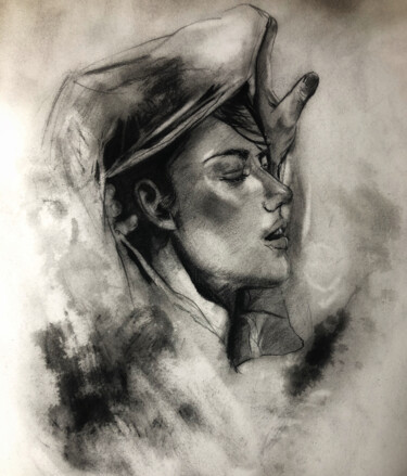 Картина под названием "Studio face" - Gianluca Fascetto, Подлинное произведение искусства, Древесный уголь