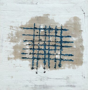 Painting titled "Blue cage" by Gianluigi Golfetto, Original Artwork, Chalk Mounted on Wood Stretcher frame