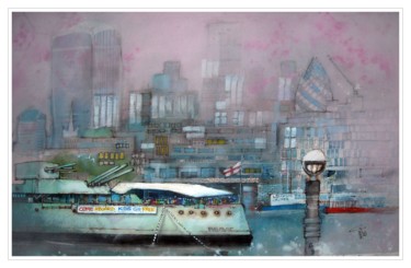 Painting titled "Cruise on the Thames" by Gianluigi Punzo, Original Artwork, Watercolor