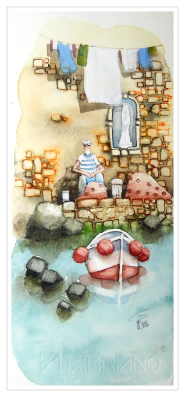 Картина под названием "Fisherman" - Gianluigi Punzo, Подлинное произведение искусства, Акварель