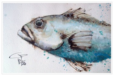 Картина под названием "Nice fish" - Gianluigi Punzo, Подлинное произведение искусства, Акварель