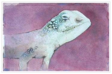 Painting titled "Green lizard" by Gianluigi Punzo, Original Artwork, Watercolor