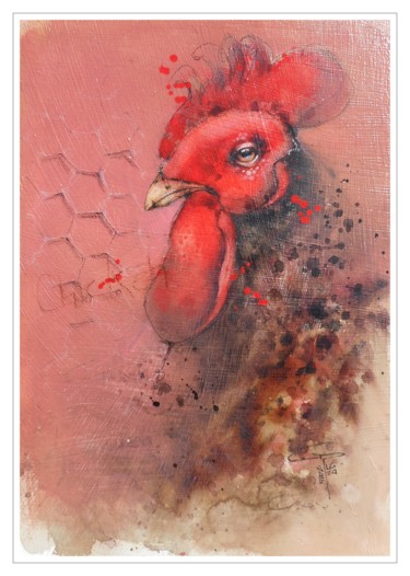 Malerei mit dem Titel "Chicken" von Gianluigi Punzo, Original-Kunstwerk, Gouache