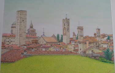 Malarstwo zatytułowany „Bergamo - Città Alt…” autorstwa Gianluigi Riva, Oryginalna praca, Olej