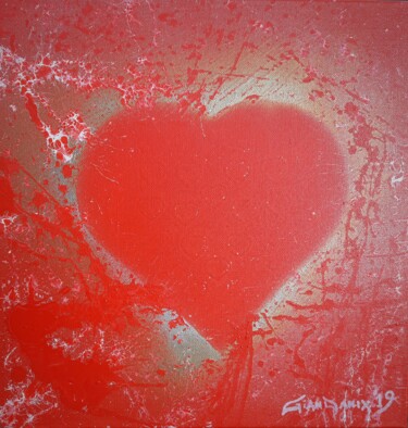 Painting titled "CUORE 2019" by Gianmaria D'Andrea (GIANDANIX), Original Artwork, Enamel Mounted on Wood Stretcher frame