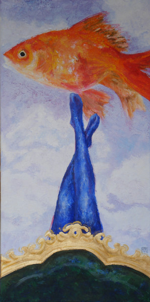 Painting titled "Toccando il Pesce R…" by Gianna Bucelli, Original Artwork, Oil