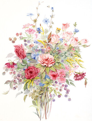 Pittura intitolato "Rose di cascina" da Gianna Tuninetti Lady Of Watercolors, Opera d'arte originale, Acquarello