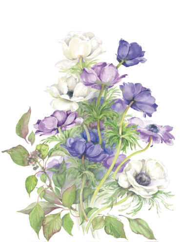 Painting titled "Anemoni coronaria a…" by Gianna Tuninetti Lady Of Watercolors, Original Artwork, Watercolor