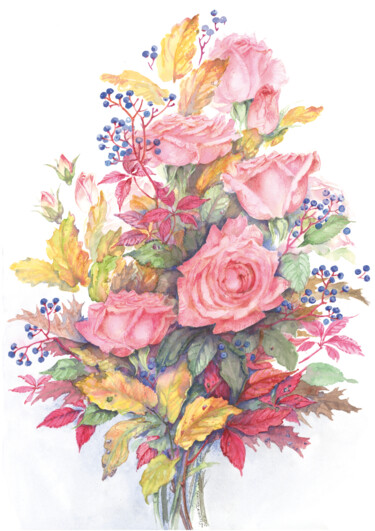 Painting titled "Rose sensuali" by Gianna Tuninetti Lady Of Watercolors, Original Artwork, Watercolor