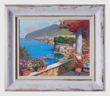 Painting titled "Sorrento terrace wi…" by Gianni Di Guida, Original Artwork, Oil Mounted on Wood Stretcher frame
