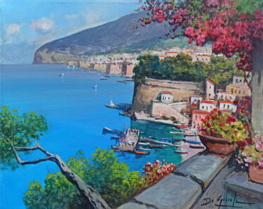 Painting titled "View of the gulf -…" by Gianni Di Guida, Original Artwork, Oil Mounted on Wood Stretcher frame