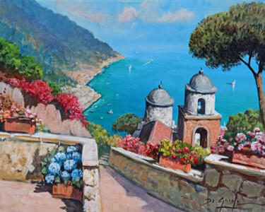 Painting titled "Descent to Ravello…" by Gianni Di Guida, Original Artwork, Oil Mounted on Wood Stretcher frame