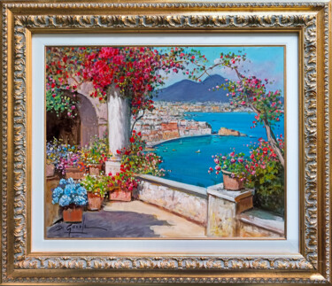 Painting titled "WINDOW ON POSILLIPO…" by Gianni Di Guida, Original Artwork, Oil Mounted on Wood Stretcher frame