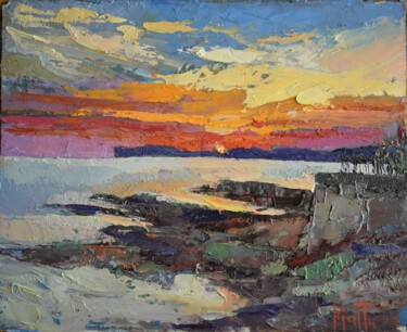 Schilderij getiteld "Tramonto Algherese-…" door Gianni Mattu, Origineel Kunstwerk, Olie