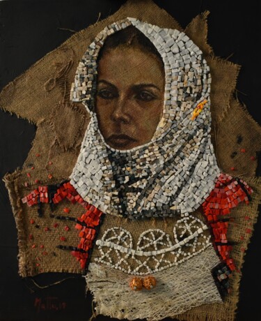 Pittura intitolato "Ragazza in abito tr…" da Gianni Mattu, Opera d'arte originale, Acrilico Montato su Pannello di legno