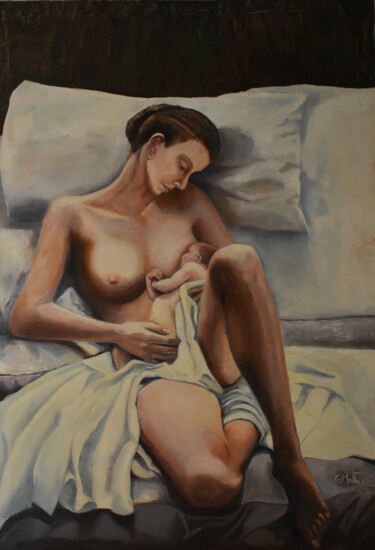 Painting titled "Maternità" by Gianni Mattu, Original Artwork, Oil