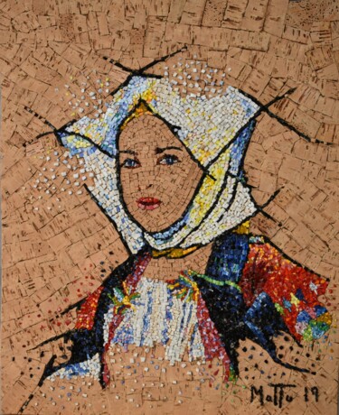 Pittura intitolato "Ragazza in abito tr…" da Gianni Mattu, Opera d'arte originale, Mosaico