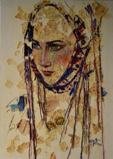 제목이 "Costume di Pattada"인 미술작품 Gianni Mattu로, 원작, 기름 나무 들것 프레임에 장착됨