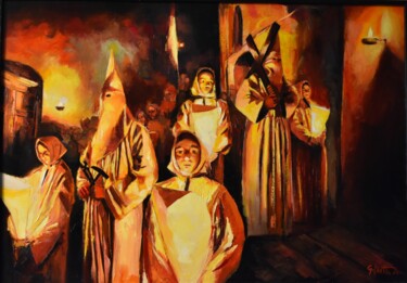 Pintura intitulada "Processione del Ven…" por Gianni Mattu, Obras de arte originais, Óleo