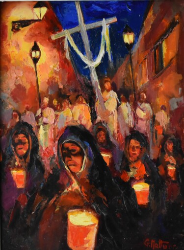 Malerei mit dem Titel "Venerdì Santo ad Al…" von Gianni Mattu, Original-Kunstwerk, Öl