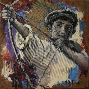 Pittura intitolato ""Il piccolo arciere"" da Gianni Mattu, Opera d'arte originale, Acrilico