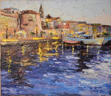 Pintura intitulada "Luci sul porto" por Gianni Mattu, Obras de arte originais, Óleo