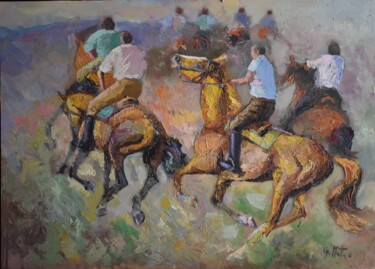 Painting titled ""Ardia" battaglia i…" by Gianni Mattu, Original Artwork, Oil Mounted on Cardboard