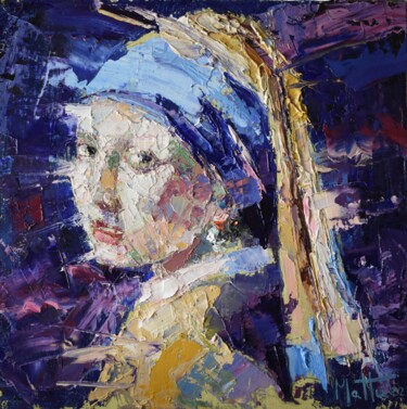 Pittura intitolato "La ragazza con l'or…" da Gianni Mattu, Opera d'arte originale, Olio
