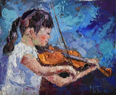 "Bimba col  violino" başlıklı Tablo Gianni Mattu tarafından, Orijinal sanat, Petrol