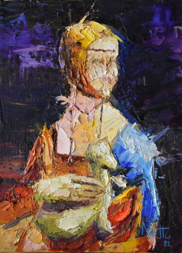 Painting titled "La dama con l'ermel…" by Gianni Mattu, Original Artwork, Oil