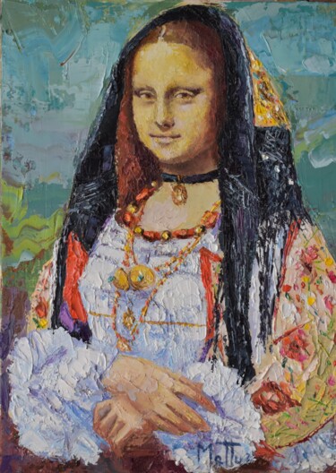 Painting titled ""La Gioconda d'Olie…" by Gianni Mattu, Original Artwork, Oil Mounted on Cardboard