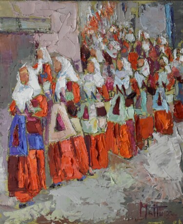 Painting titled "Processione di Corp…" by Gianni Mattu, Original Artwork, Oil