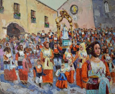 Pintura intitulada "Processione Madonna…" por Gianni Mattu, Obras de arte originais, Óleo