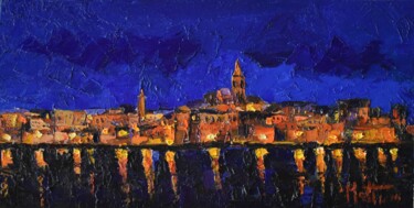 Pittura intitolato "Riflessi notturni" da Gianni Mattu, Opera d'arte originale, Olio