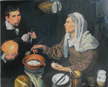 Pittura intitolato "LA FRIGGITRICE" da Gianni  Giovanni Villa, Opera d'arte originale, Olio