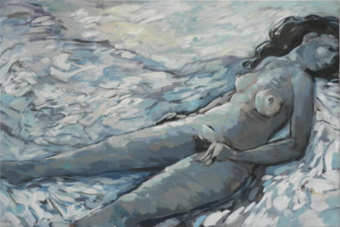 Painting titled "NUDO IN BLU" by Gianni  Giovanni Villa, Original Artwork, Oil
