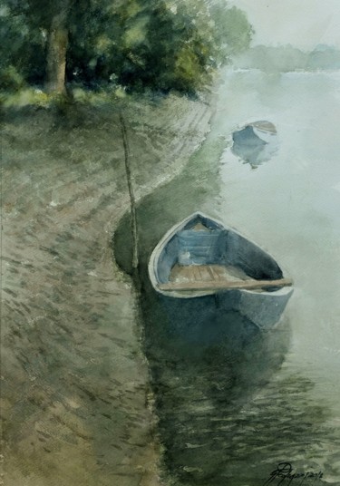 Painting titled "in attesa della pes…" by Gianni Pedrazzi, Original Artwork, Watercolor