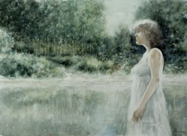 Картина под названием ""La donna del fiume"" - Gianni Pedrazzi, Подлинное произведение искусства, Акварель